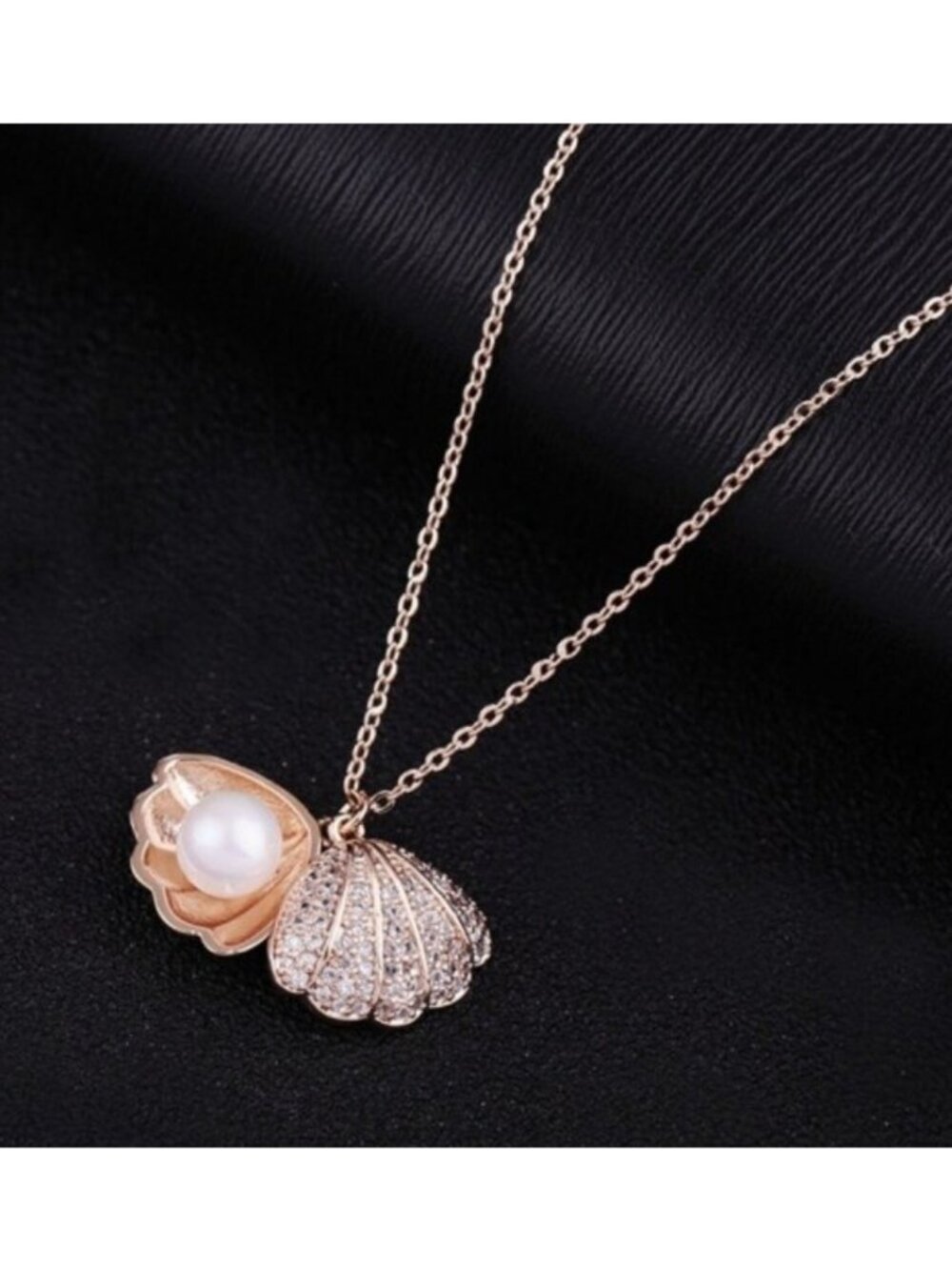 Rose Gold Seashell Star Pave Cubic Zirconia & Pearl Necklace